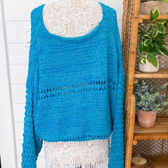NWT Free People Coconut Loose Weave Sweater Teal - Picture 8 of 12